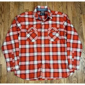 Carhartt Rugged Flex Relaxed Fit Pearl Snap Plaid Western Shirt Orange Sz XL